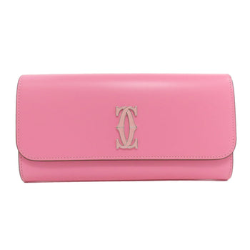 Cartier Long Wallet Purse Leather Pink Double C Women