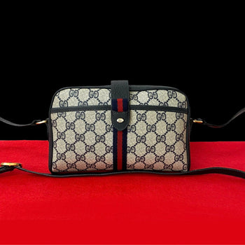 Gucci Shoulder Bag Leather Navy Sherry Line