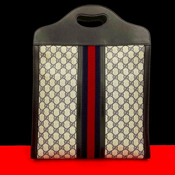 Gucci Handbag Leather Navy Sherry Line
