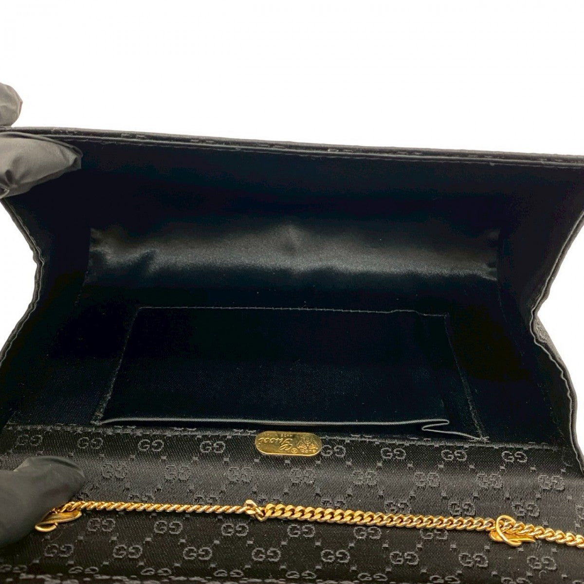 Gucci Shoulder Bag Satin Black Chainshoulder