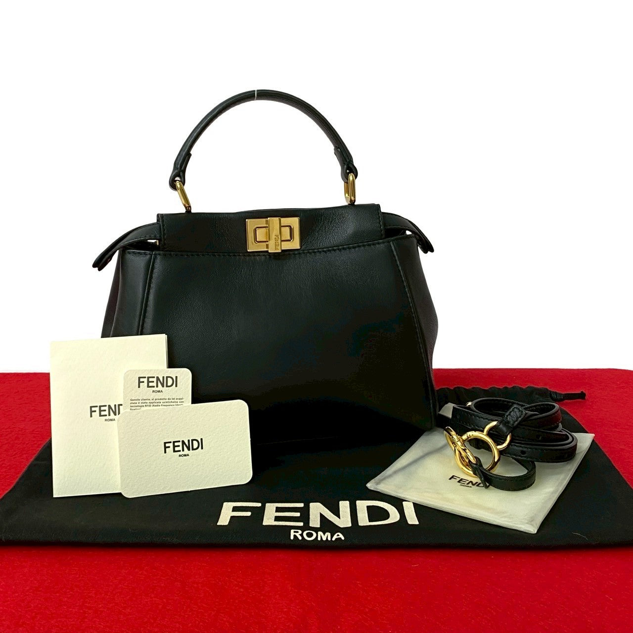 Fendi Shoulder Bag Leather Black Pea Curve