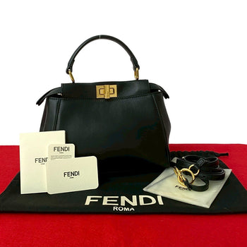 Fendi Shoulder Bag Leather Black Pea Curve
