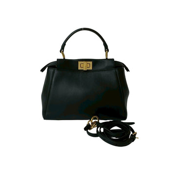 Fendi Shoulder Bag Leather Black Pea Curve