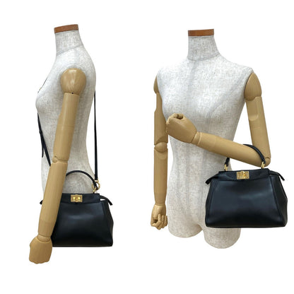 Fendi Shoulder Bag Leather Black Pea Curve