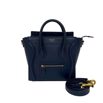 Celine Shoulder Bag Leather Navy Luggage Nano Shopper