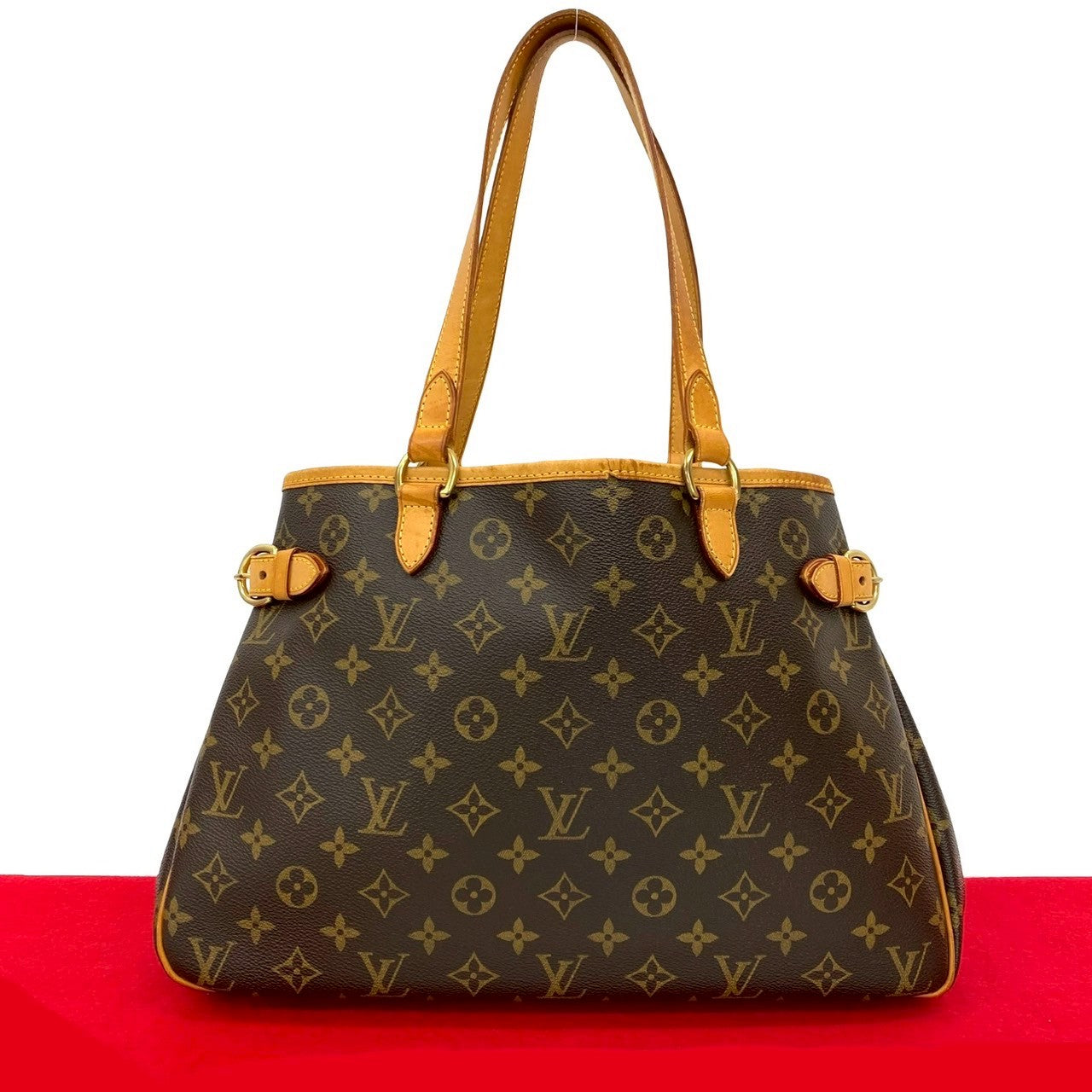 Louis Vuitton Tote Bag Leather Brown Monogram Batignolles Horizontal