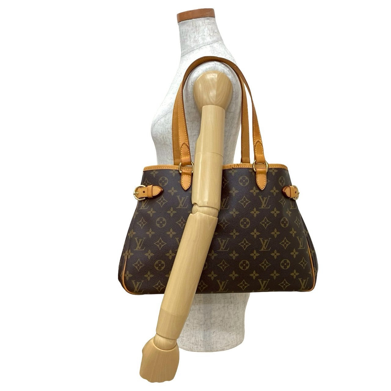 Louis Vuitton Tote Bag Leather Brown Monogram Batignolles Horizontal