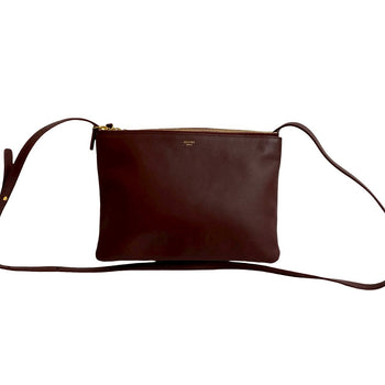 Celine Shoulder Bag Leather Wine-Red Trio Small