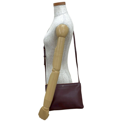 Celine Shoulder Bag Leather Wine-Red Trio Small