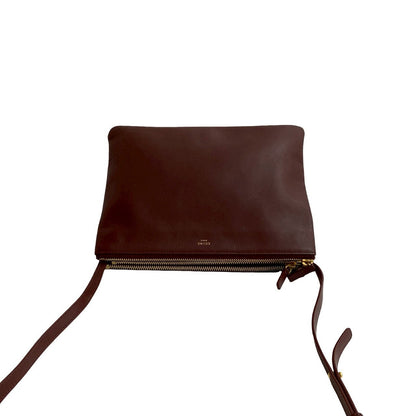 Celine Shoulder Bag Leather Wine-Red Trio Small