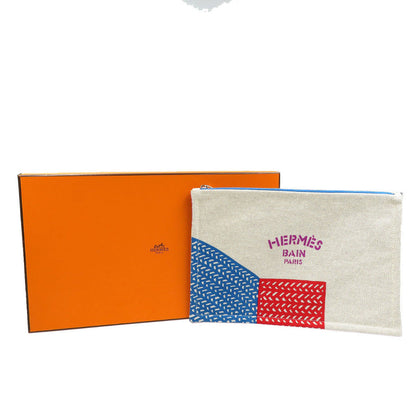 Hermes Pouch Cotton Beige Poisson Natte Women(Unisex)