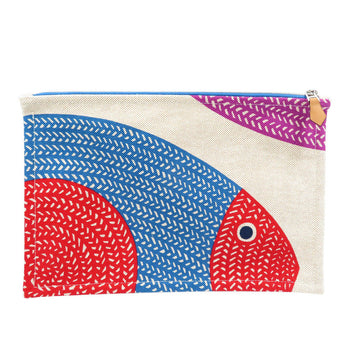 Hermes Pouch Cotton Beige Poisson Natte Women(Unisex)