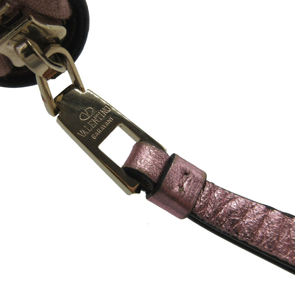Valentino Coin Case Leather Metallic Pink V Logo Metal Color Wrinkled Finish Women