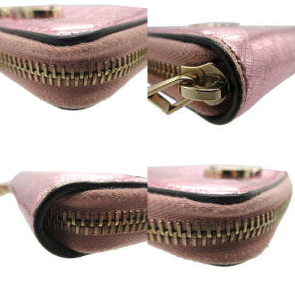 Valentino Coin Case Leather Metallic Pink V Logo Metal Color Wrinkled Finish Women