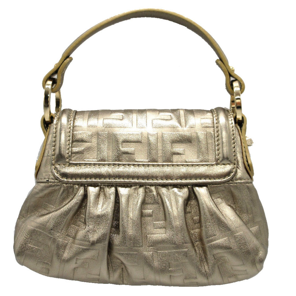 Fendi Pouch 8Bk042 Leather Gold Mini Bag Shoulder Pouch Zucca Pattern Women