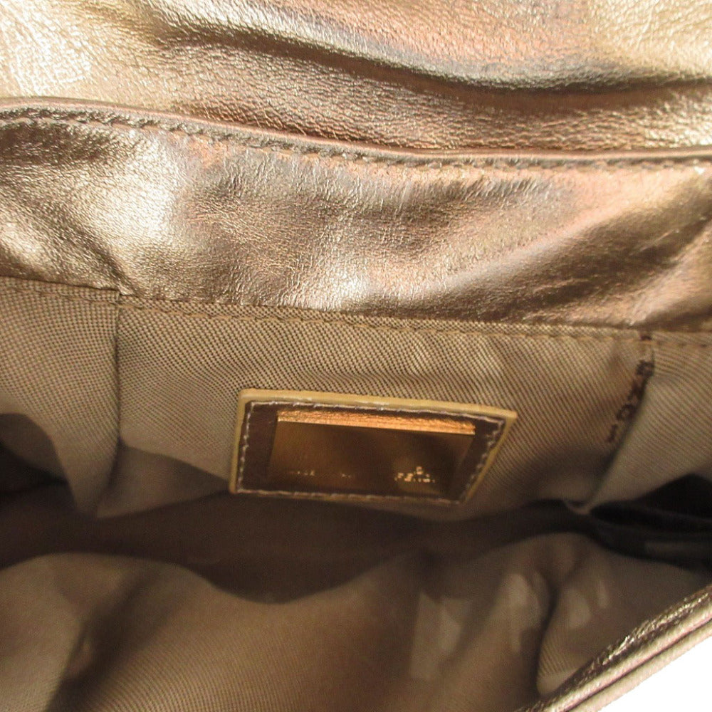 Fendi Pouch 8Bk042 Leather Gold Mini Bag Shoulder Pouch Zucca Pattern Women