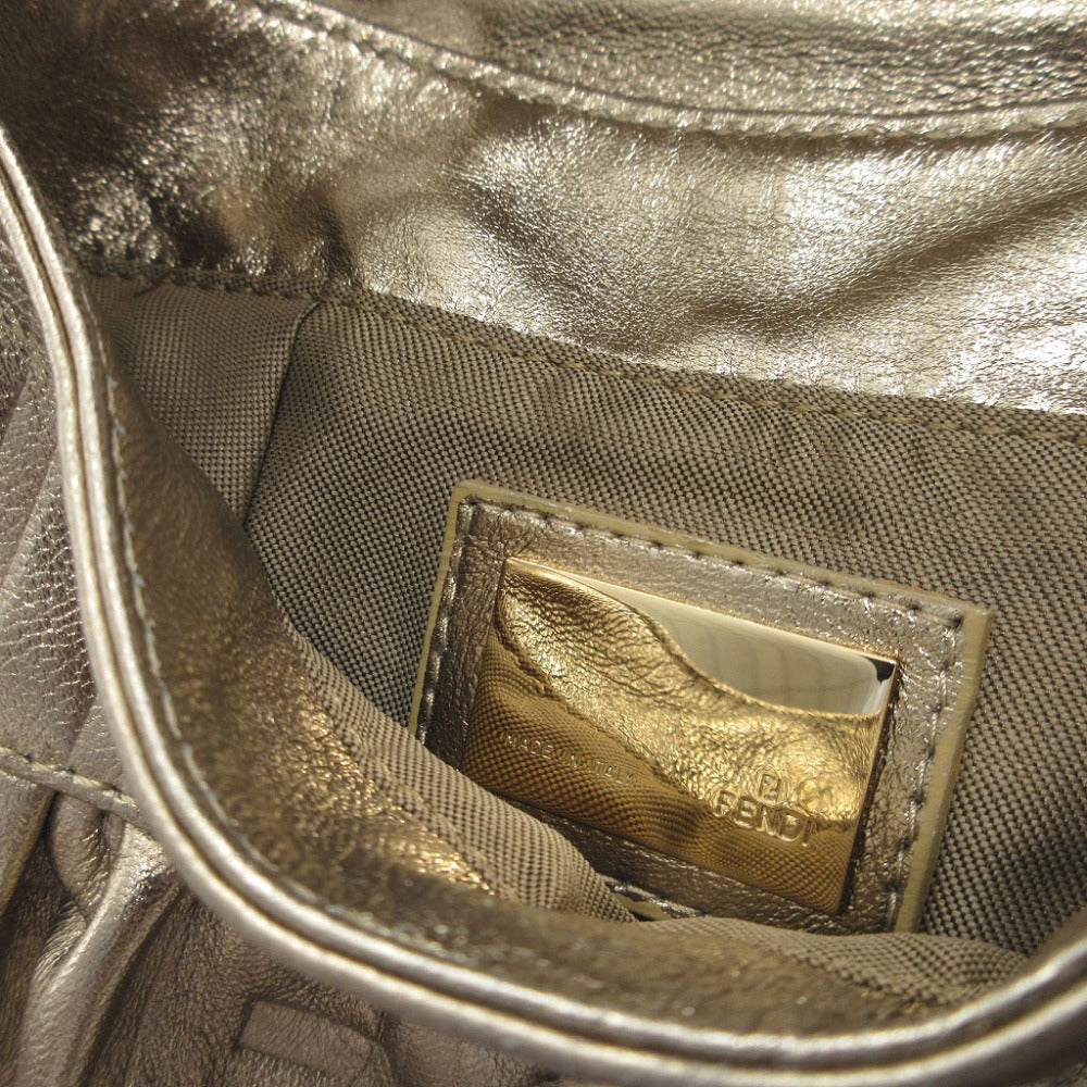 Fendi Pouch 8Bk042 Leather Gold Mini Bag Shoulder Pouch Zucca Pattern Women