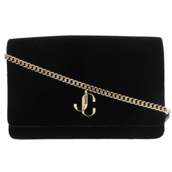 Jimmy Choo Long Wallet Purse Velor Black Chain Wallet Women