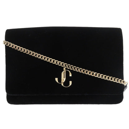 Jimmy Choo Long Wallet Purse Velor Black Chain Wallet Women