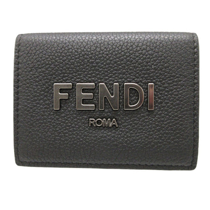 Fendi Tri-Fold Wallet 7M0280 Leather Black Compact Wallet Signature Logo Mens Secondhand