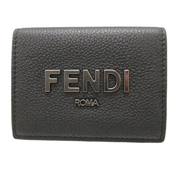 Fendi Tri-Fold Wallet 7M0280 Leather Black Compact Wallet Signature Logo Mens Secondhand