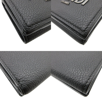 Fendi Tri-Fold Wallet 7M0280 Leather Black Compact Wallet Signature Logo Mens Secondhand
