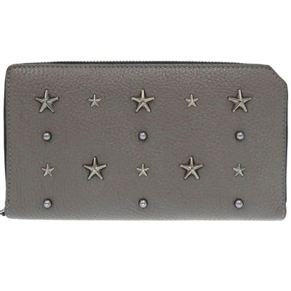 Jimmy Choo Long Wallet Purse Leather Gray Star Studs Women