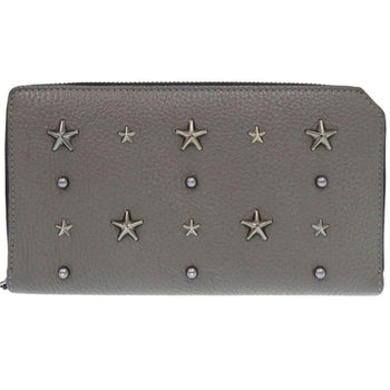 Jimmy Choo Long Wallet Purse Leather Gray Star Studs Women