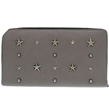 Jimmy Choo Long Wallet Purse Leather Gray Star Studs Women