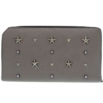 Jimmy Choo Long Wallet Purse Leather Gray Star Studs Women