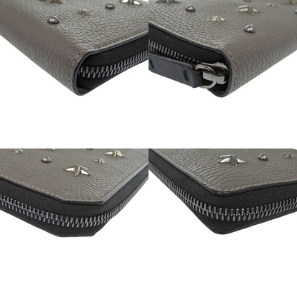 Jimmy Choo Long Wallet Purse Leather Gray Star Studs Women