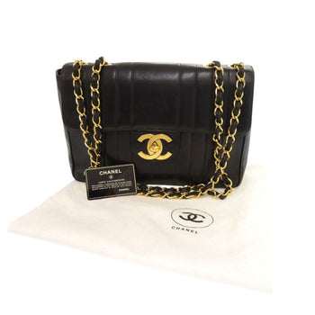 Chanel Shoulder Bag Lambskin Black Mademoiselle Deca Matelasse Coco Mark Women