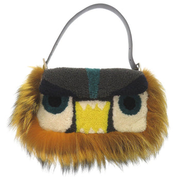 Fendi Handbag 8Br600 Fox, Mouton Yellow Mamma Bucket Monster Unisex(Unisex)