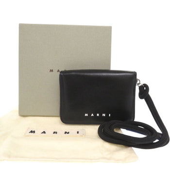 Marni Coin Case Pfmi0038U0 Leather Black Zip Around Wallet Women