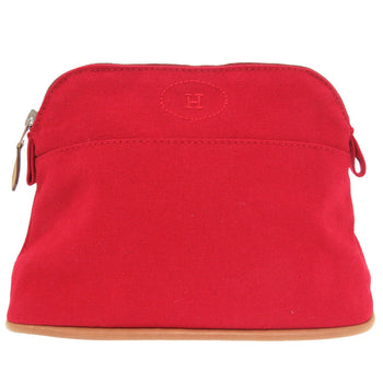 Hermes Pouch Canvas Red Bored Pouch 20 Women
