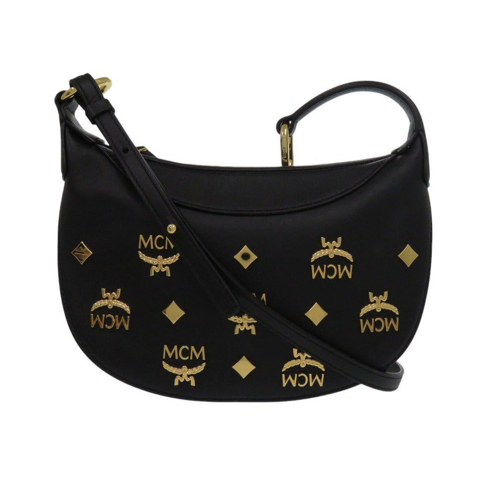 Mcm Shoulder Bag Mwhcata02Bk001 Calfskin Black Logo Aren Women