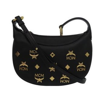 Mcm Shoulder Bag Mwhcata02Bk001 Calfskin Black Logo Aren Women