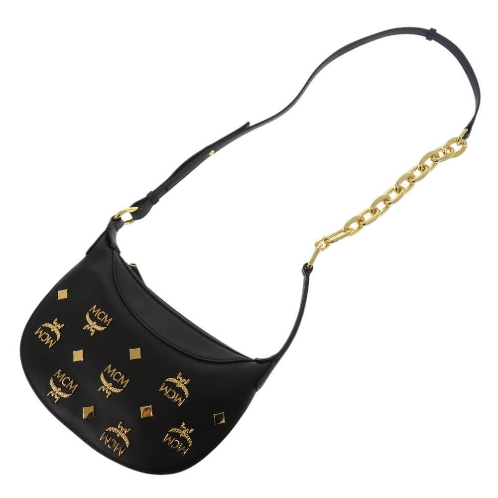 Mcm Shoulder Bag Mwhcata02Bk001 Calfskin Black Logo Aren Women