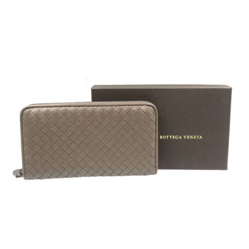 Bottegaveneta Long Wallet Purse Leather Brown Zip Around Intrecciato Mens