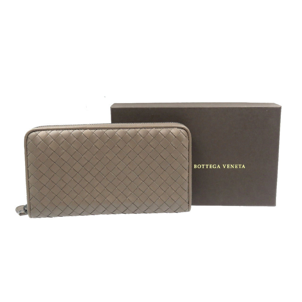 Bottegaveneta Long Wallet Purse Leather Brown Zip Around Intrecciato Mens