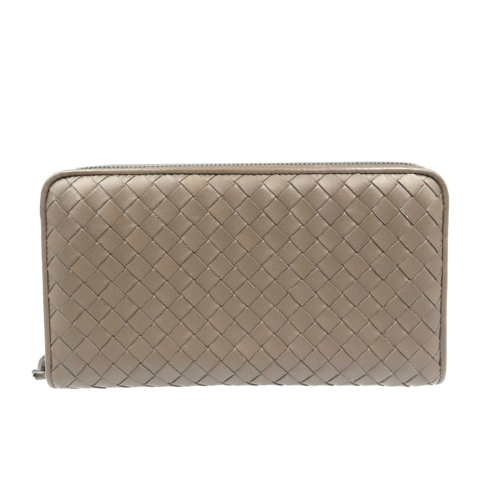 Bottegaveneta Long Wallet Purse Leather Brown Zip Around Intrecciato Mens