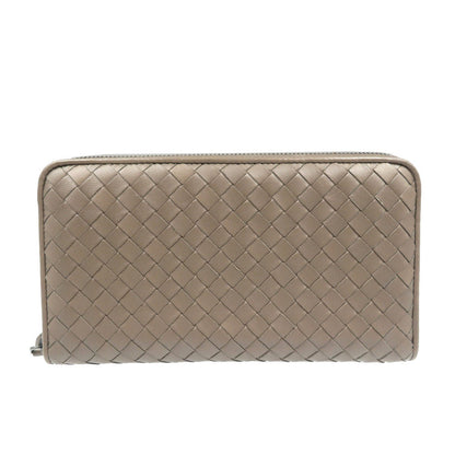 Bottegaveneta Long Wallet Purse Leather Brown Zip Around Intrecciato Mens