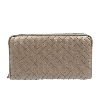 Bottegaveneta Long Wallet Purse Leather Brown Zip Around Intrecciato Mens