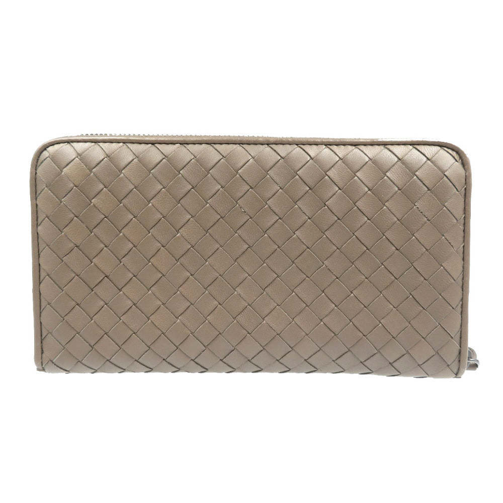 Bottegaveneta Long Wallet Purse Leather Brown Zip Around Intrecciato Mens