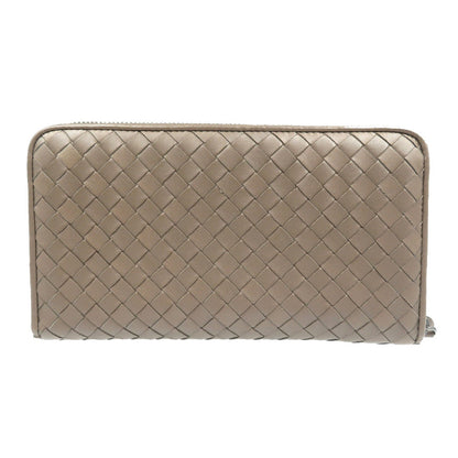Bottegaveneta Long Wallet Purse Leather Brown Zip Around Intrecciato Mens
