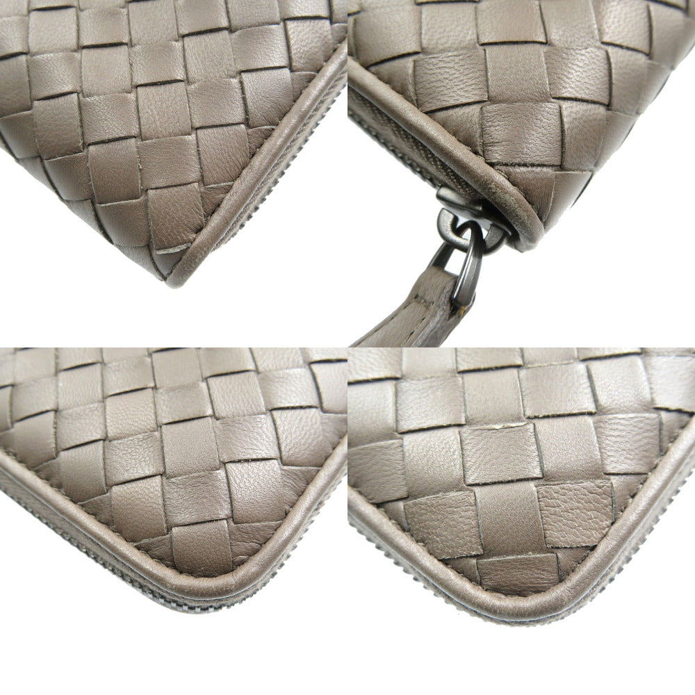 Bottegaveneta Long Wallet Purse Leather Brown Zip Around Intrecciato Mens