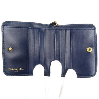 Christian Dior Bifold Wallet Leather Navy Women