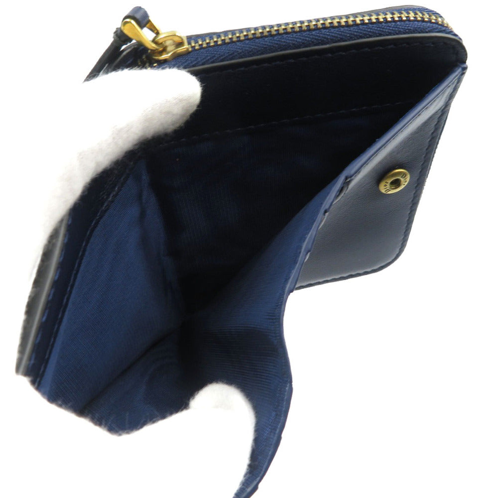 Christian Dior Bifold Wallet Leather Navy Women