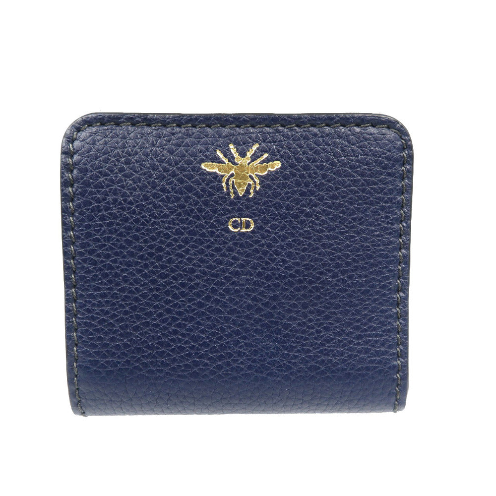 Christian Dior Bifold Wallet Leather Navy Women