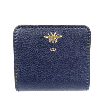 Christian Dior Bifold Wallet Leather Navy Women